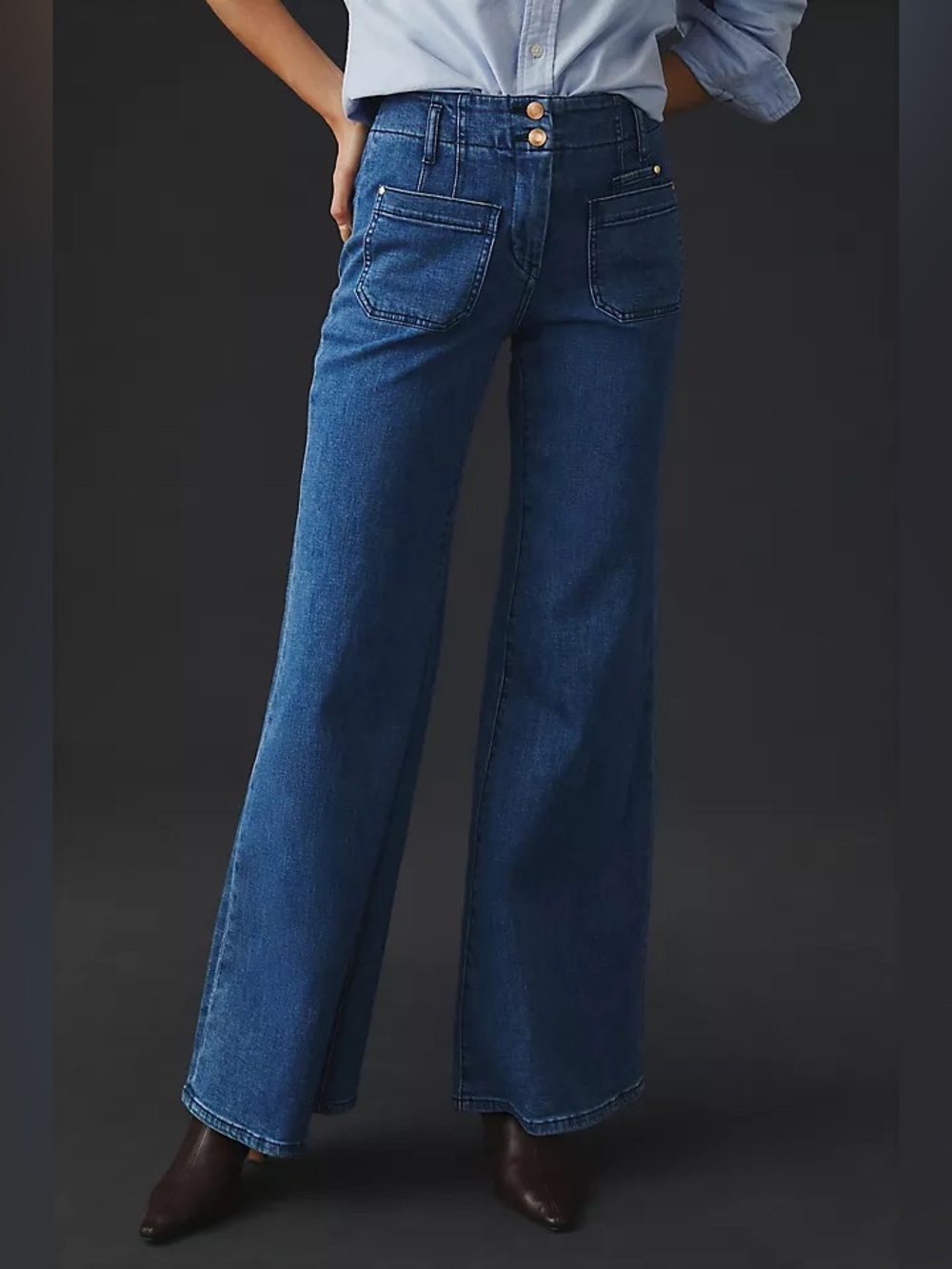 Maeve Dark Blue Wide-Leg Flare Jeans